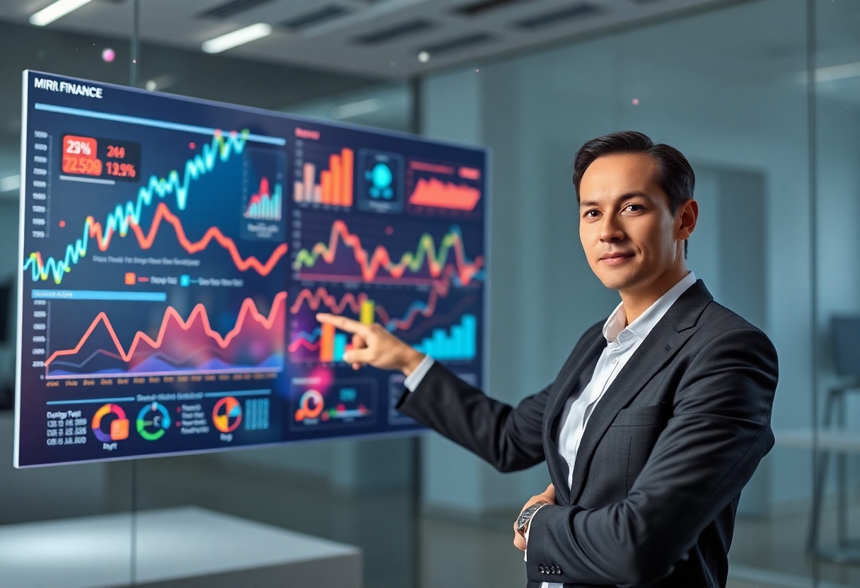 Эксперт указывает на график тенденций рынка микрозаймов в современном офисе.