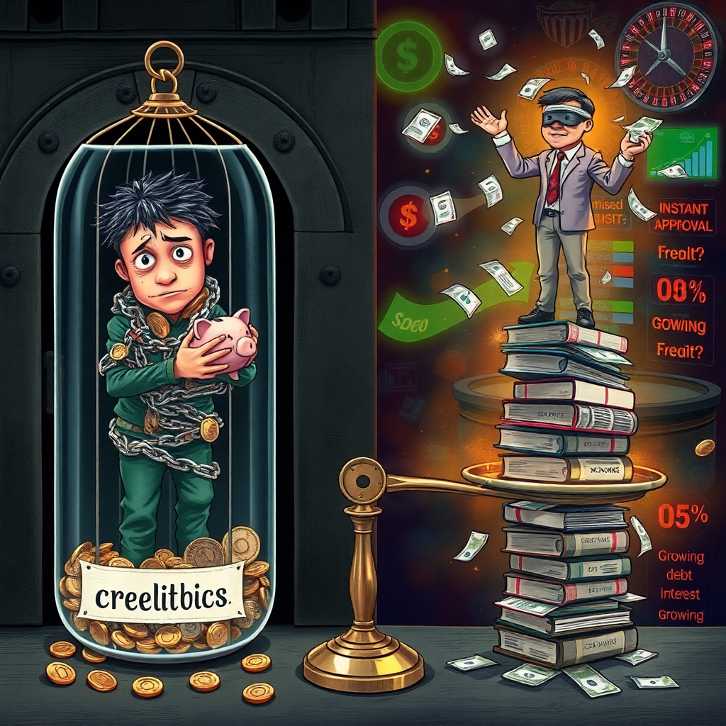 Символическое изображение двух противоположных реакций на финансовый стресс: страх перед кредитами и зависимость от них